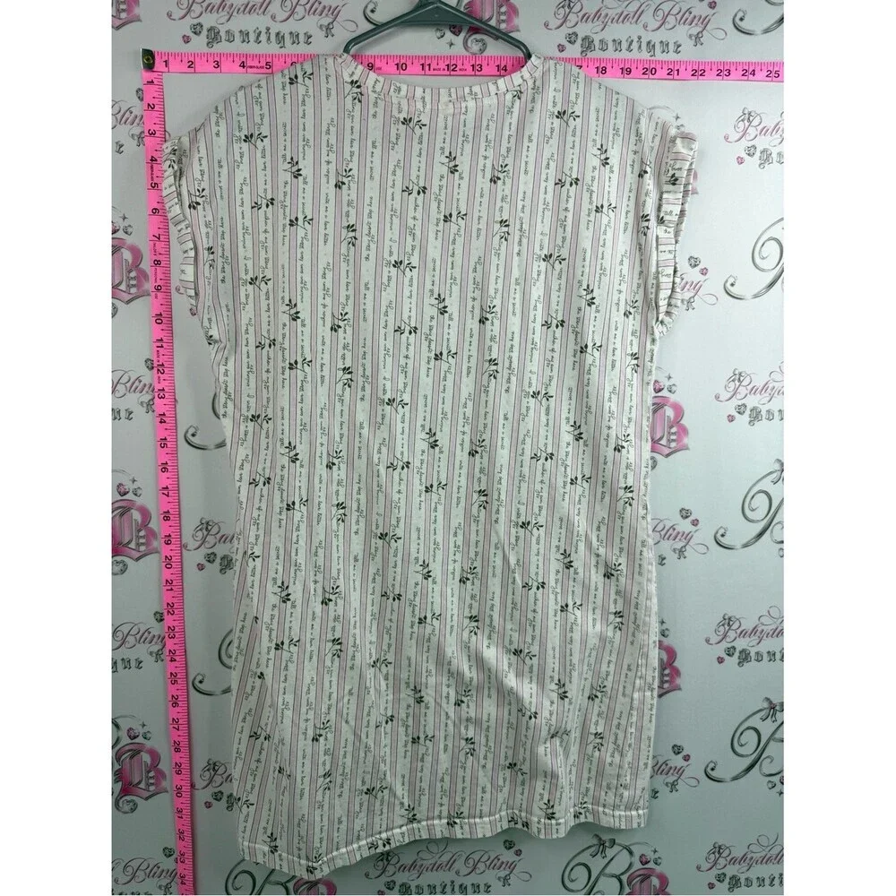 La Vie En Rose night gown dress flowers Cream and Pink Floral Stripe Nightshirt